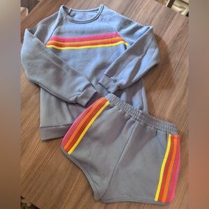 SHEIN Blue Sweatshirt and Shorts Set with Pink and Yellow Stripes